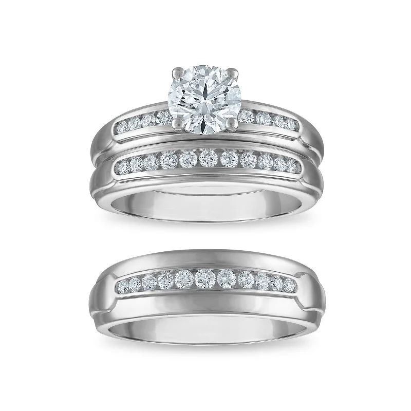 stretchable silver ring-EcoLove 1-1/2 CTW Lab Grown Diamond Wedding Trio Set in 10KT White Gold