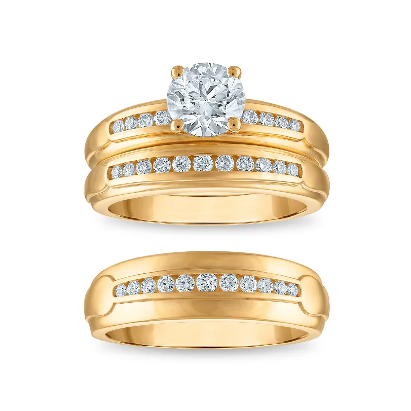 vine-tendril ring-EcoLove 1-1/2 CTW Lab Grown Diamond Wedding Trio Set in 10KT Yellow Gold