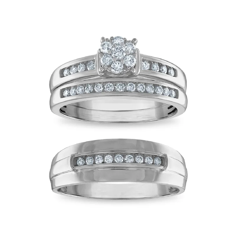 octagon-shaped ring-EcoLove 1/2 CTW Lab Grown Diamond Cluster Wedding Trio Set in 10KT White Gold