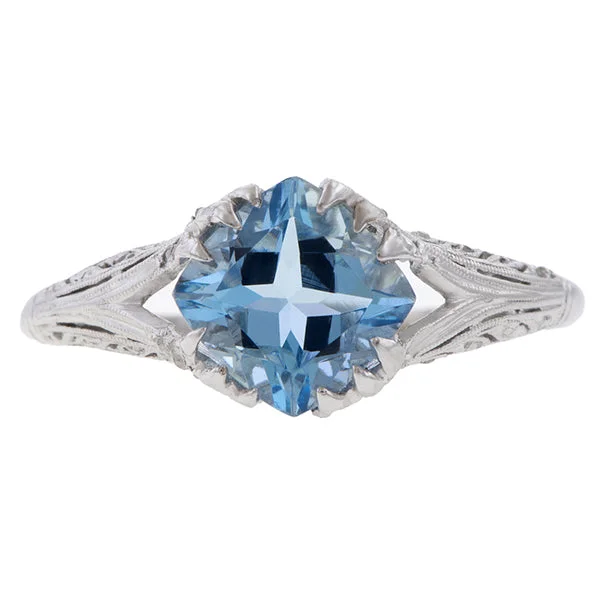 sci-fi twilight ring-Edwardian Aquamarine Engagement Diamond Ring