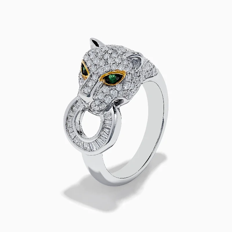 stretchable infinity ring-14k Signature White Gold Diamond & Emerald Panther Ring