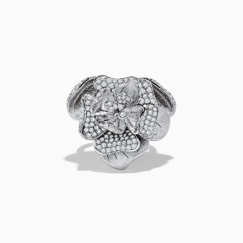 baroque silver ring-925 Sterling Silver Diamond Flower Ring