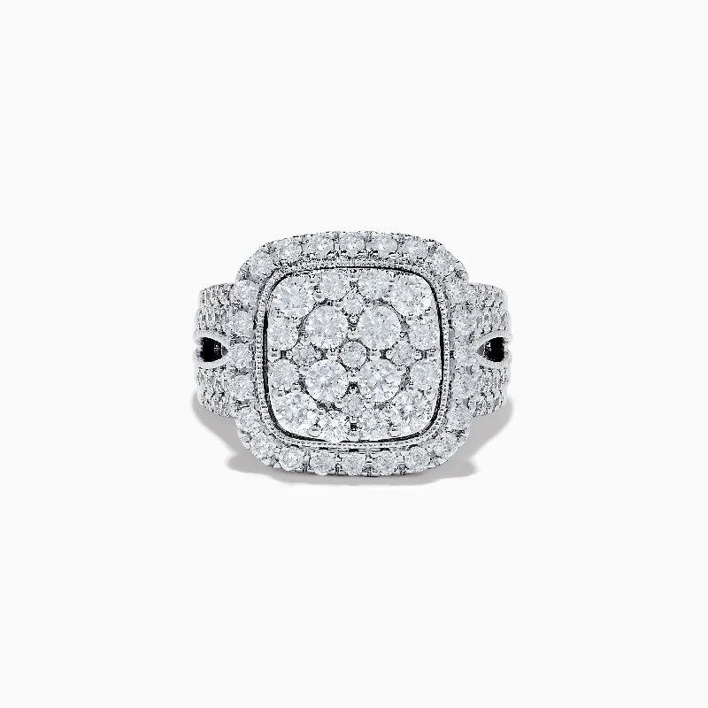 rugged sapphire ring-Bouquet 14K White Gold Square Shaped Diamond Cluster Statement Ring 1.96 TCW