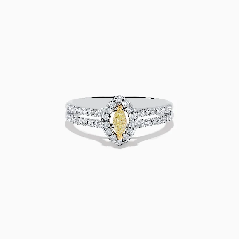 wave gemstone ring-Canare 18K Two-Tone Gold Marquise Shaped Yellow Diamond Ring