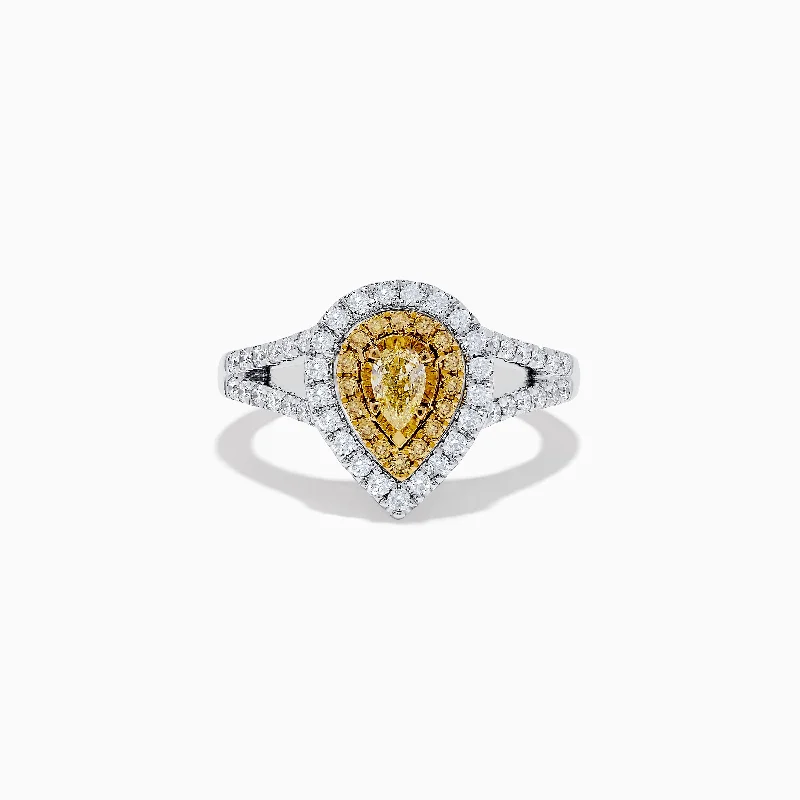 coral reef ring-Canare 18K Two-Tone Gold Pear Shaped Double Halo Yellow Diamond Ring