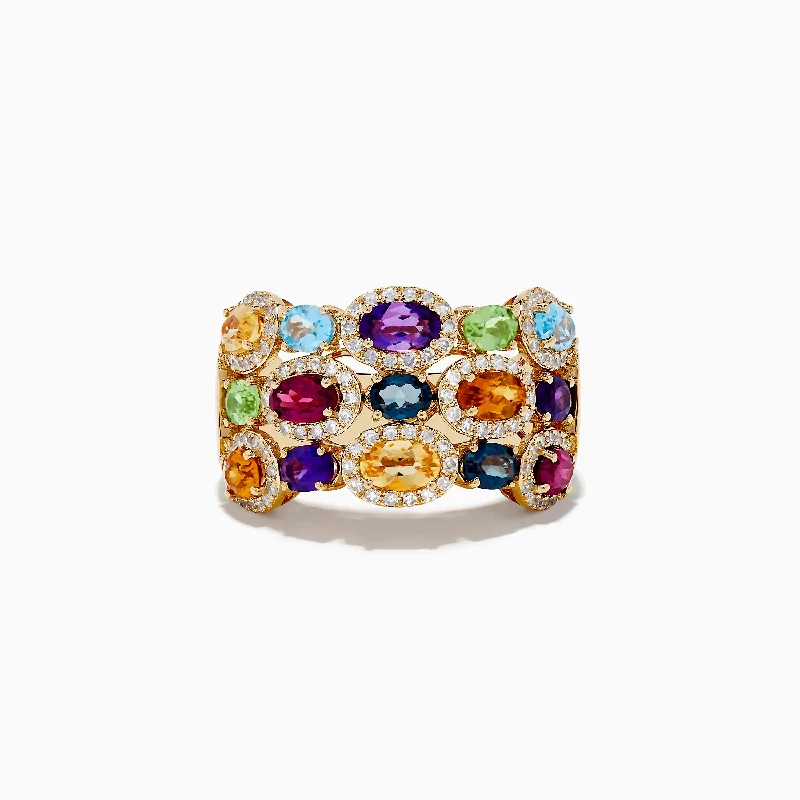 rover stacking ring-Mosaic 14K Yellow Gold Multi Gemstone Ring