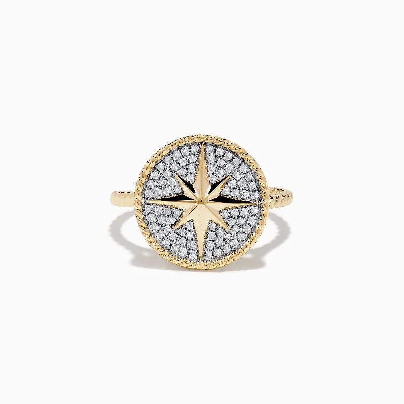 duo-tone promise ring-Novelty 14 Karat Yellow Gold Diamond Compass Ring