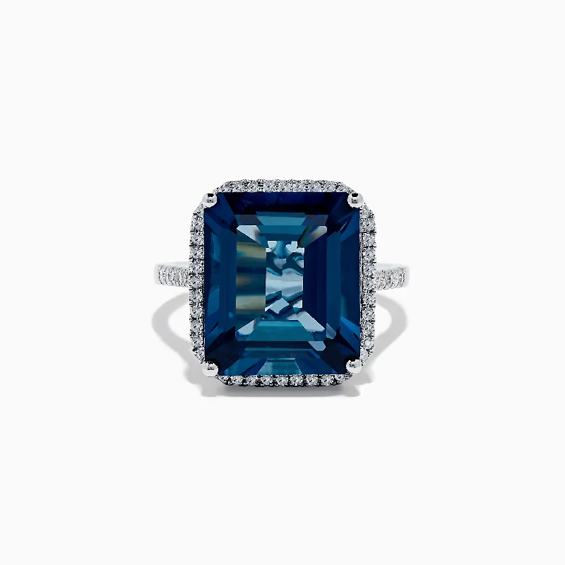 radiant ruby ring-Ocean Bleu 14K White Gold Blue Topaz and Diamond Ring