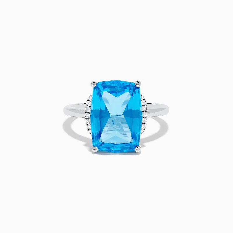 stretchable promise ring-Ocean Bleu 14K White Gold Blue Topaz and Diamond Ring