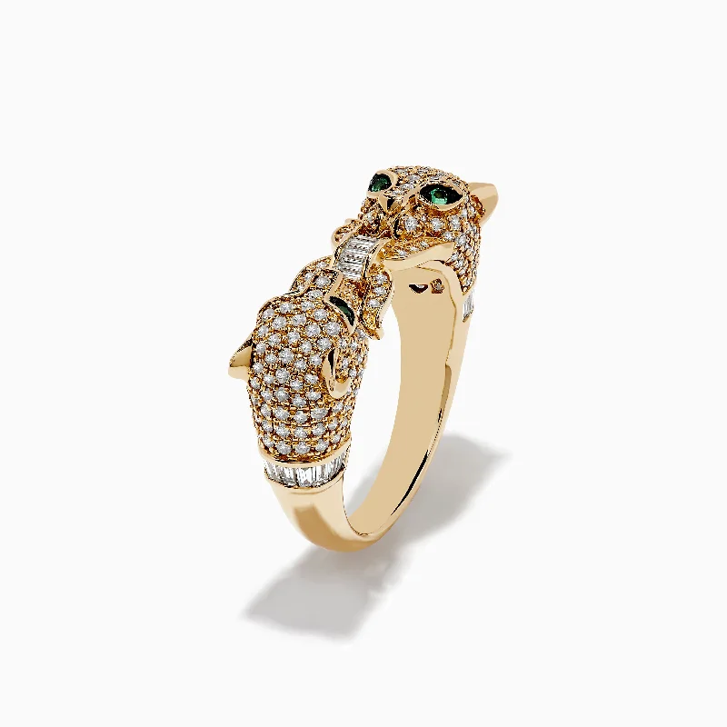 cast diamond ring-Signature 14K Yellow Gold Diamond and Emerald Panther Ring