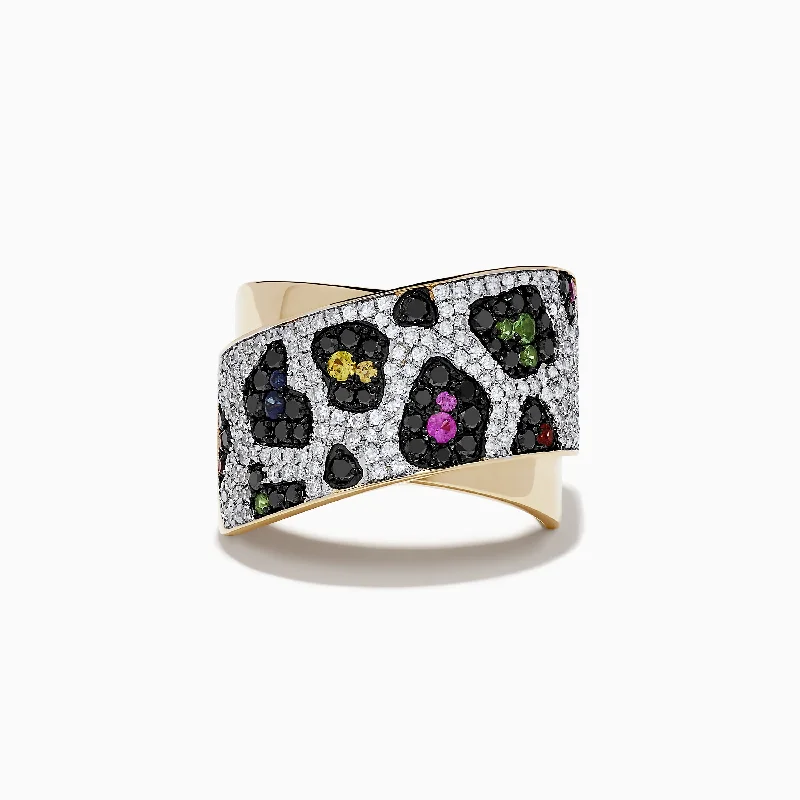 lavish statement ring-Signature 14K Yellow Gold Multi Sapphire, Black and White Diamond Ring