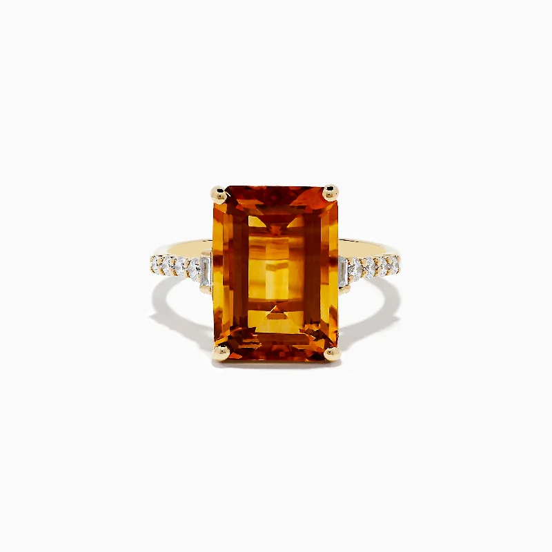 rose gold helix ring-Sunset 14K Yellow Gold Citrine and Diamond Ring