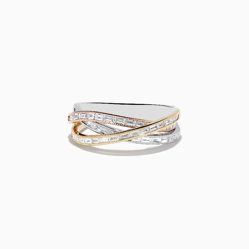 weathered gold ring-Trio 14K Tri Color Gold Crossover Diamond Band, 0.72 TCW