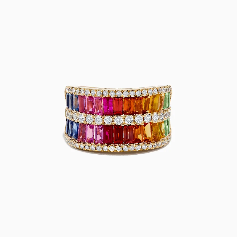 wave-shaped eternity ring-Watercolors 14K Yellow Gold Multi Sapphire and Diamond Ring