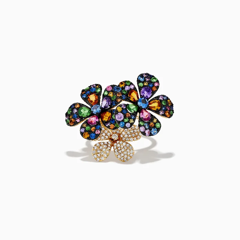 tendril promise ring-Watercolors 14K Yellow Gold Multi Sapphire & Diamond Flower Ring