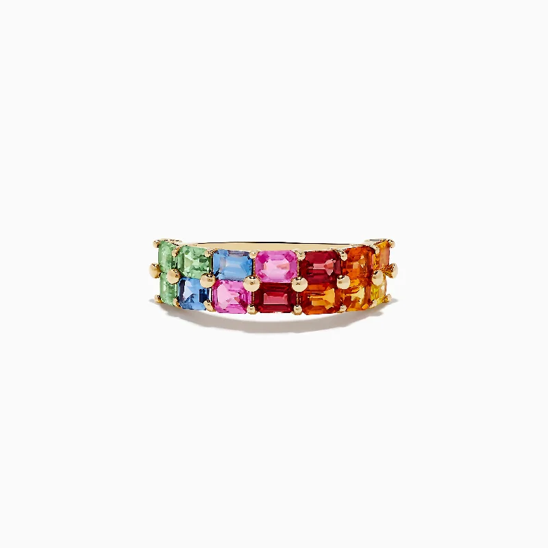 steel eternity ring-Watercolors 14K Yellow Gold Multi Sapphire Ring