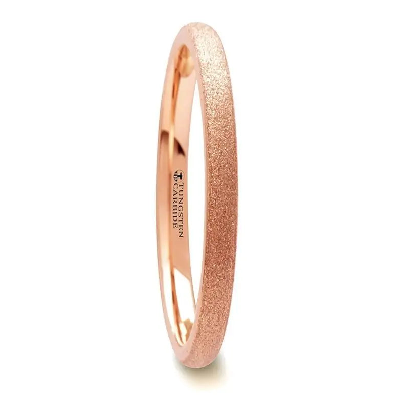 braided gold ring-2mm EMBER Domed Tungsten Ring Rose Gold Plating and Sandblasted Crystalline Finish