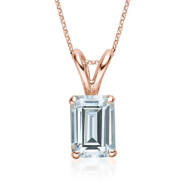 sci-fi gold necklace-Emerald Cut solitaire pendant with 1 carat* diamond simulant in 10 carat rose gold