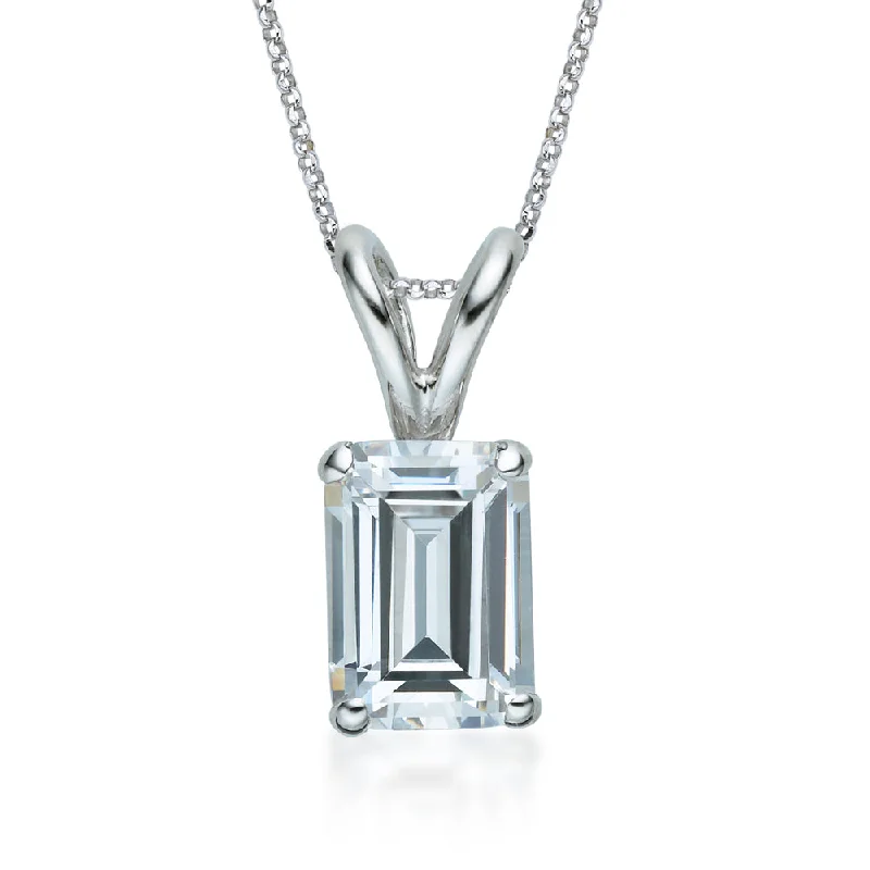 narrow pendant necklace-Emerald Cut solitaire pendant with 1 carat* diamond simulant in 10 carat white gold