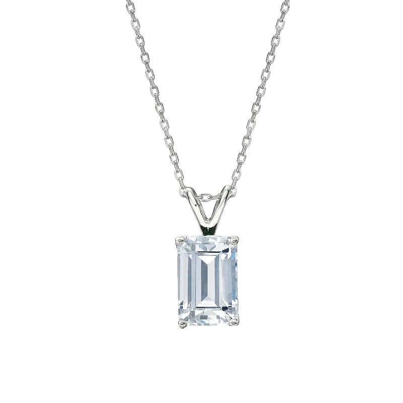 carved letter necklace-Emerald Cut solitaire pendant with 3 carat* diamond simulant in 10 carat white gold