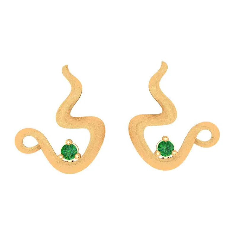 wave-shaped earrings-Emerald Green Earrings Gold