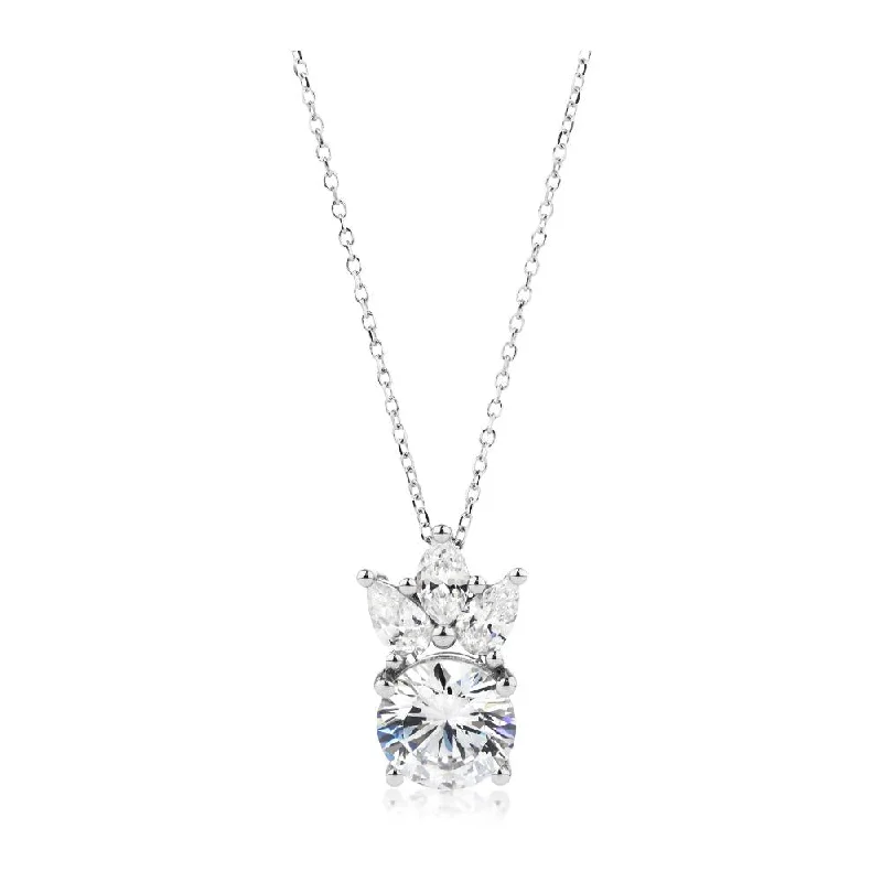 narrow pendant necklace-Fancy pendant with 2.74 carats* of diamond simulants in 10 carat white gold