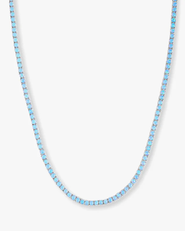 turquoise stone necklace-Grand Heiress Tennis Necklace 18" - Silver|Blue Opal