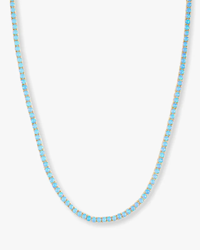 rose gold twisted necklace-Grand Heiress Tennis Necklace 18" - Gold|Blue Opal