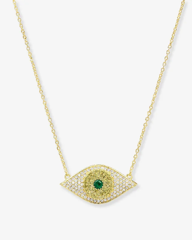 peridot pendant necklace-Green Evil Eye Necklace - Gold|Emerald