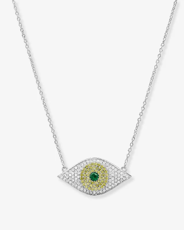 tendril charm necklace-Green Evil Eye Necklace - Silver|Emerald