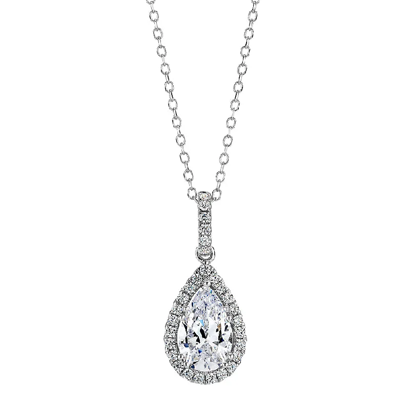 braided symbol necklace-Halo pendant with 0.96 carats* of diamond simulants in 10 carat white gold