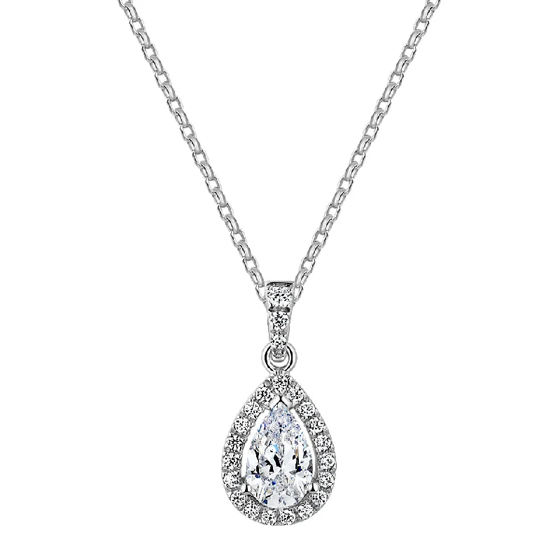 twisted silver necklace-Halo pendant with 0.98 carats* of diamond simulants in 10 carat white gold