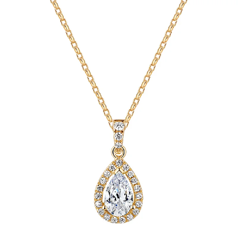 braided gold necklace-Halo pendant with 0.98 carats* of diamond simulants in 10 carat yellow gold