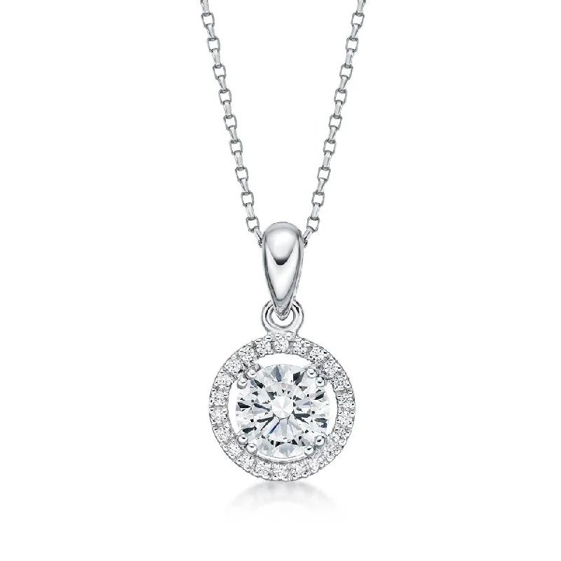 tendril charm necklace-Halo pendant with 1.16 carats* of diamond simulants in 10 carat white gold