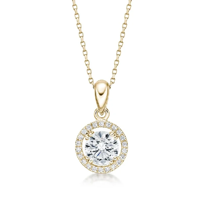 wave pendant necklace-Halo pendant with 1.16 carats* of diamond simulants in 10 carat yellow gold