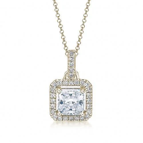 silver twist necklace-Halo pendant with 1.43 carats* of diamond simulants in 10 carat yellow gold