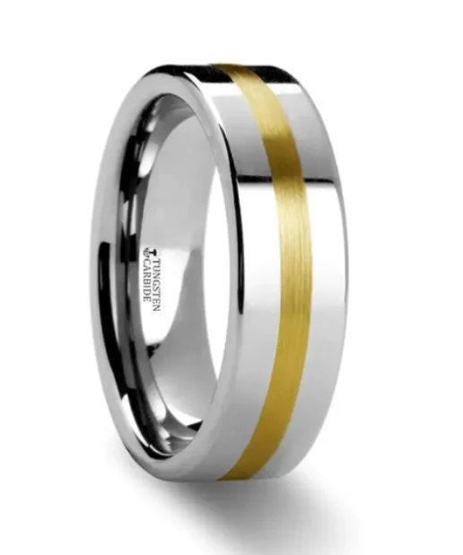 rover stacking ring-HARRISBURG 14KY Gold Inlaid Flat Tungsten Wedding Ring - 6mm