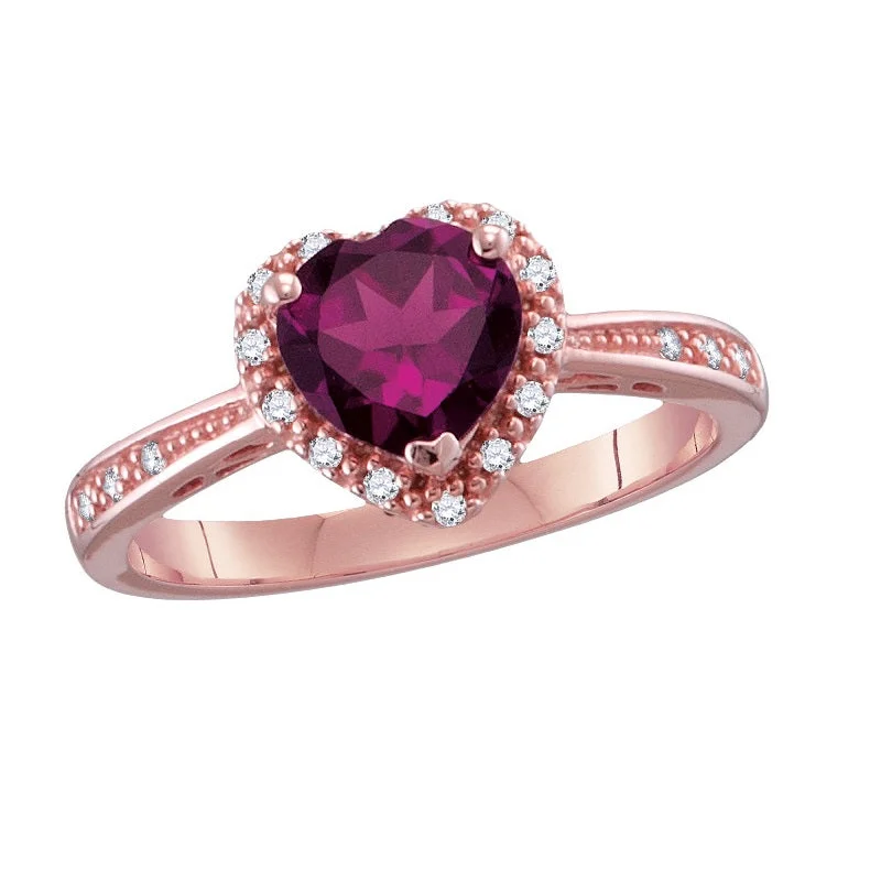 vine-inspired band ring-Heart Shape Rhodolite Garnet and Diamond Heart Ring in 10KT Rose Gold