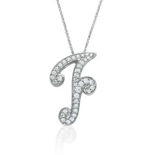 vine-themed necklace-Initial Pendant - F in Sterling Silver