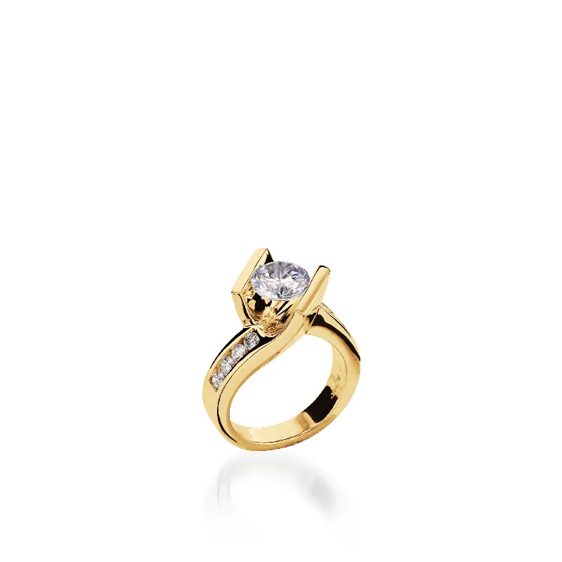 silver twist ring-Intrigue Round Yellow Gold Engagement Ring