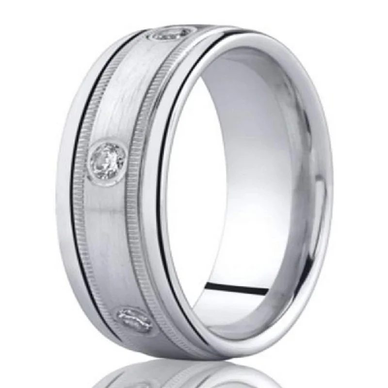 carved letter ring-8mm Men's 950-Platinum Bezel-Set Diamond Wedding Ring