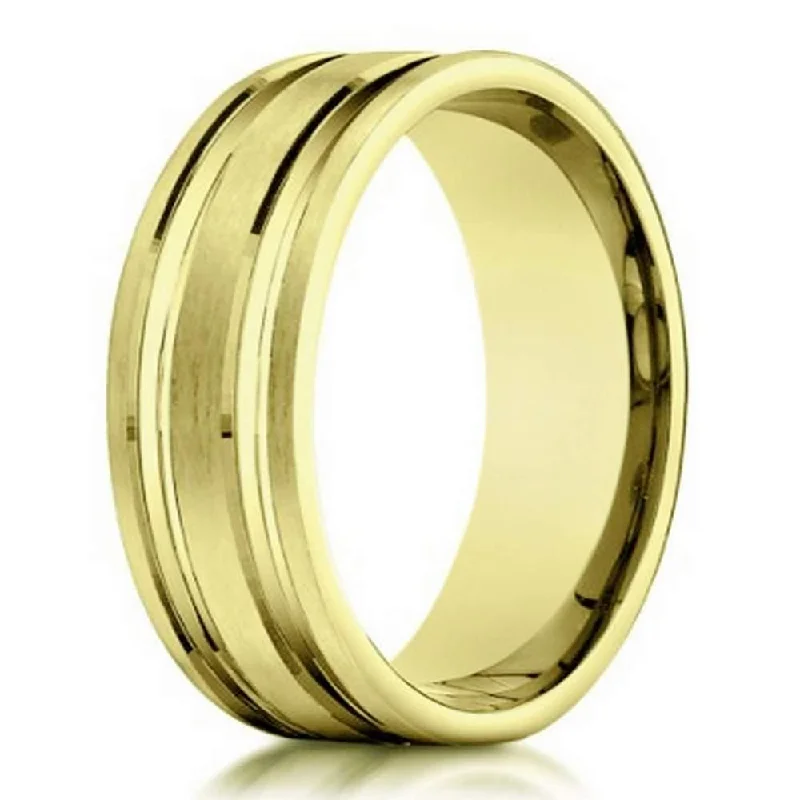 robust silver ring-Designer 10K Yellow Gold Wedding Band With Polished Cuts | 6mm