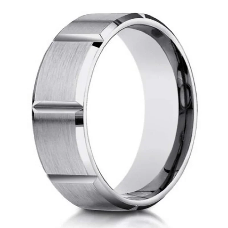 sci-fi twilight ring-Designer Men's 10K White Gold Ring With Vertical Grooves | 6mm