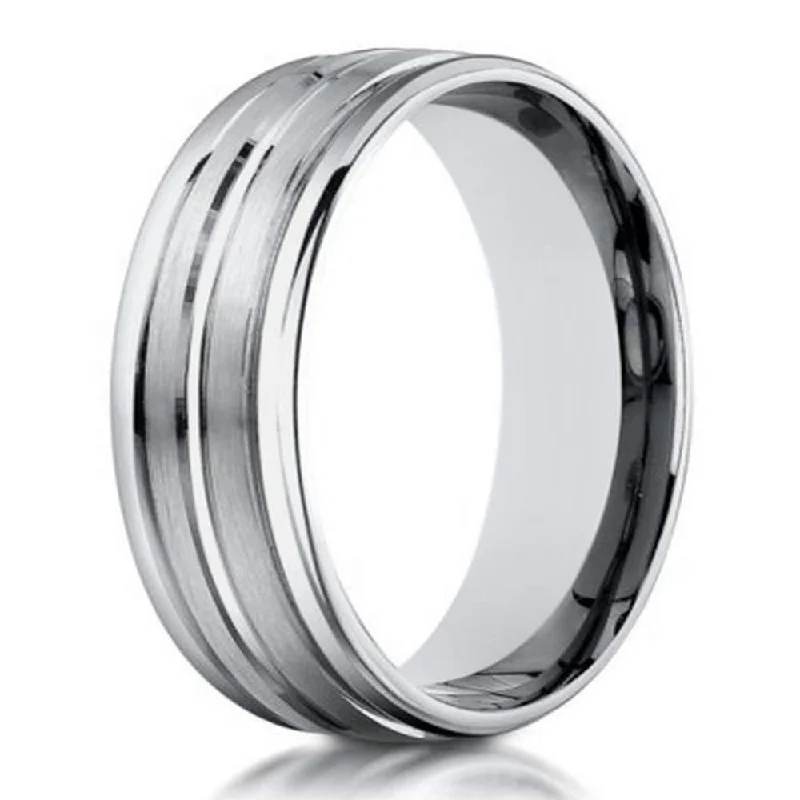 stretchable birthstone ring-Designer Men's 10K White Gold Wedding Band With Center Cut | 6mm