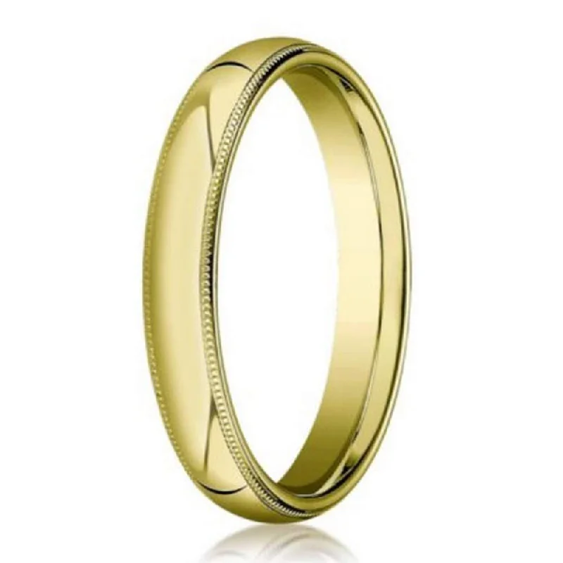 narrow stacking ring-3mm Domed Milgrain Polished Finish Comfort-fit 10K Yellow Gold Wedding Band