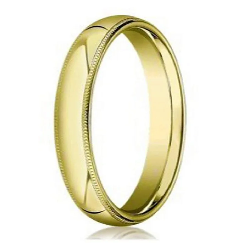 cast silver band ring-4mm Domed Milgrain Polished Finish Comfort-fit 10K Yellow Gold Wedding Band