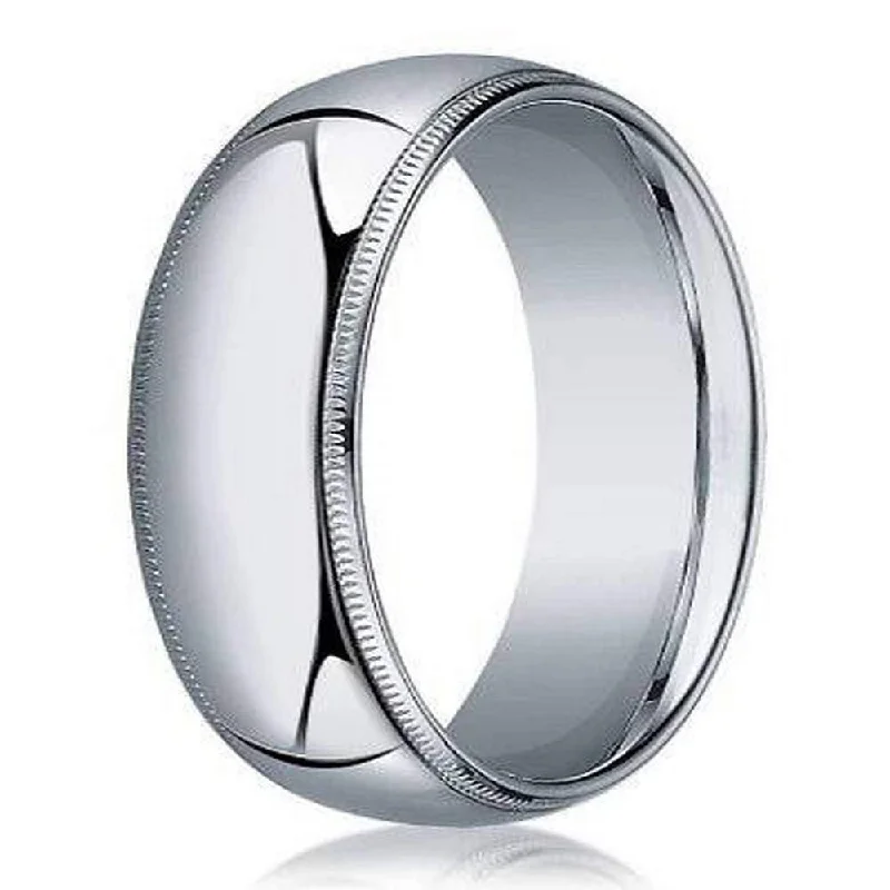 baroque silver ring-8mm Domed Milgrain Polished Finish Comfort-fit 10K White Gold Wedding Band