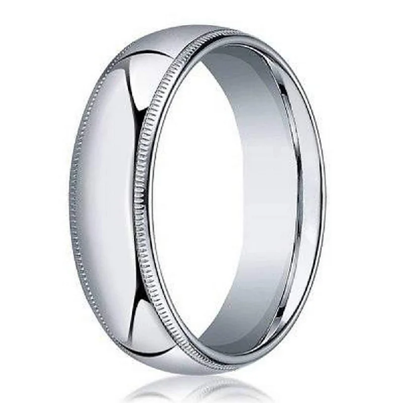 sci-fi bolt ring-Designer 14K White Gold Men's Wedding Ring, Polished Bead | 5mm