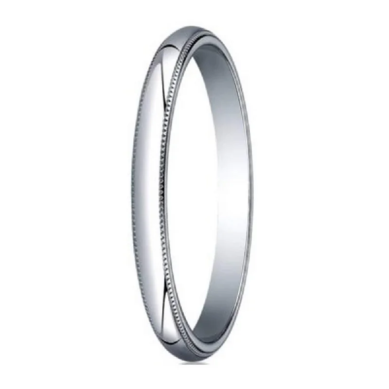 carved wedding ring-Designer 2 mm Traditional Fit Milgrain 10K White Gold Wedding Band