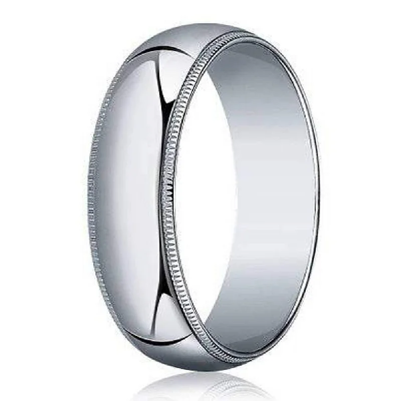 narrow promise ring-Designer 5 mm Traditional Fit Milgrain 10K White Gold Wedding Band